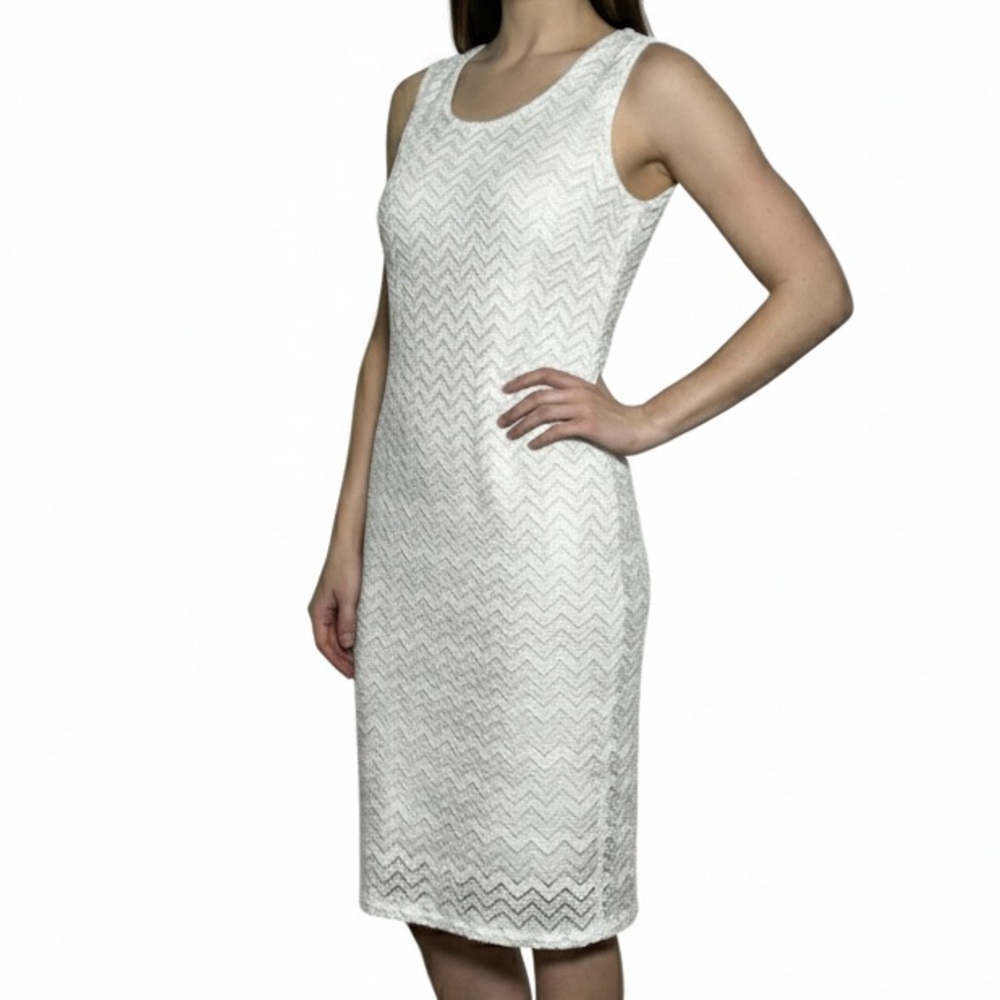 Michael Tyler‎ White Textured Chevron Sleeveless Sheath Dress Elegant size M